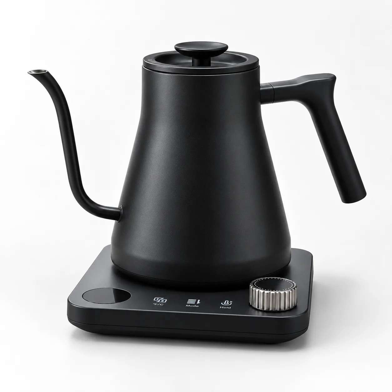 FT2501 black temperature control gooseneck kettle on a digital base