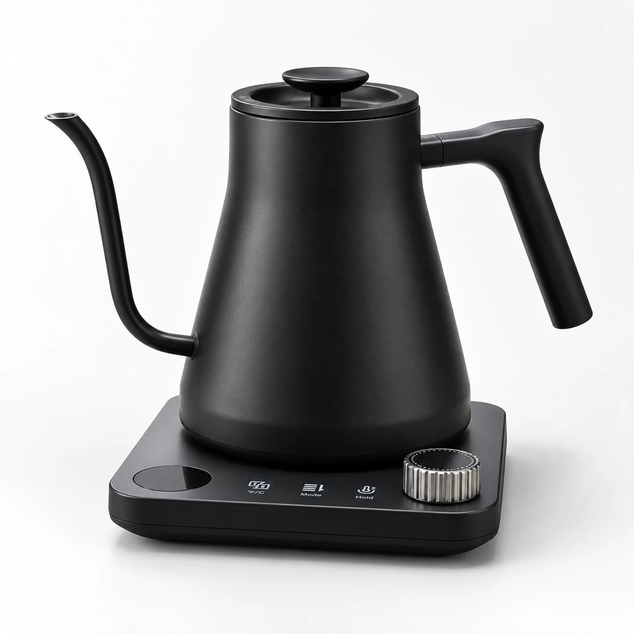 FT2501 black temperature control gooseneck kettle on a digital base